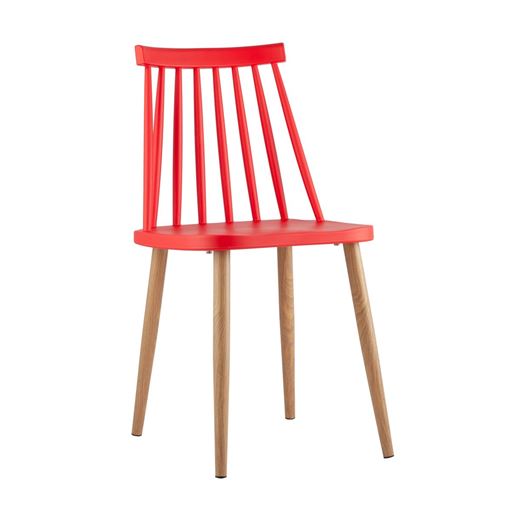 Стул пластиковый Морган красный, ножки металлические с принтом под дерево