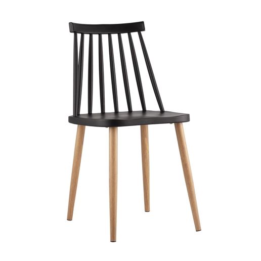 Стул пластиковый Морган черный, ножки металлические с принтом под дерево