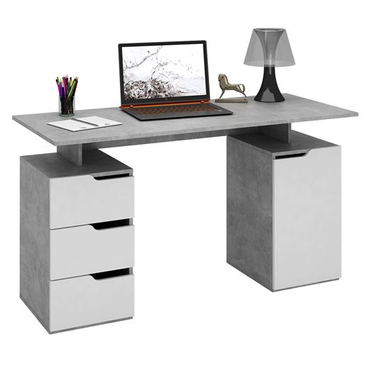 Стол компьютерный Нейт-3 бетон / белый