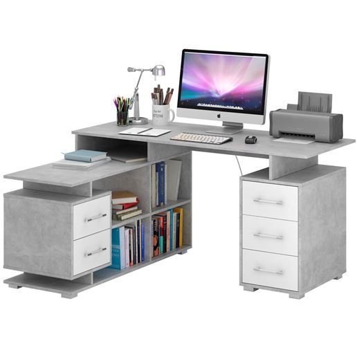 Стол угловой Барди-3 бетон / белый