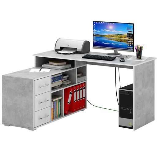 Стол угловой Краст-2 бетон / белый