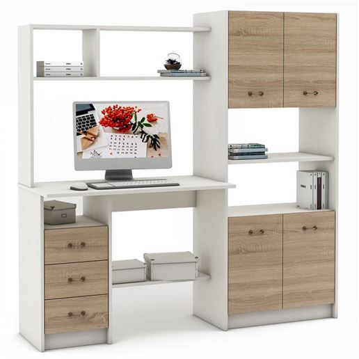 Компьютерный стол Август-12-Белый/Дуб-сонома