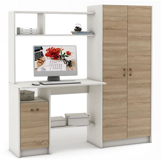 Компьютерный стол Август-14-Белый/Дуб-сонома