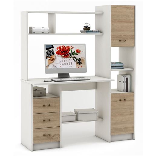 Компьютерный стол Август-4-Белый/Дуб-сонома