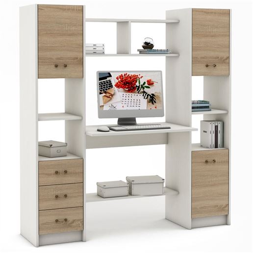 Компьютерный стол Август-7-Белый/Дуб-сонома
