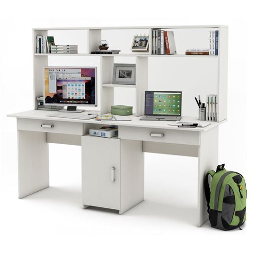 Письменный стол Лайт-10Я с надстройкой-Белый