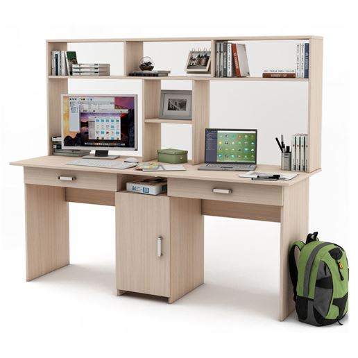 Письменный стол Лайт-10Я с надстройкой-Дуб-молочный