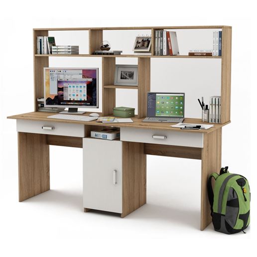 Письменный стол Лайт-10Я с надстройкой-Дуб-сонома/Белый