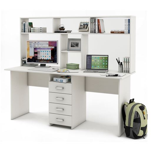 Письменный стол Лайт-11 с надстройкой-Белый