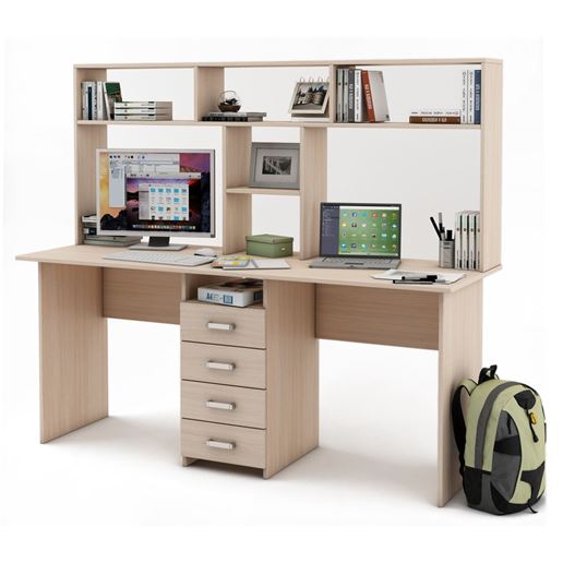 Письменный стол Лайт-11 с надстройкой-Дуб-молочный