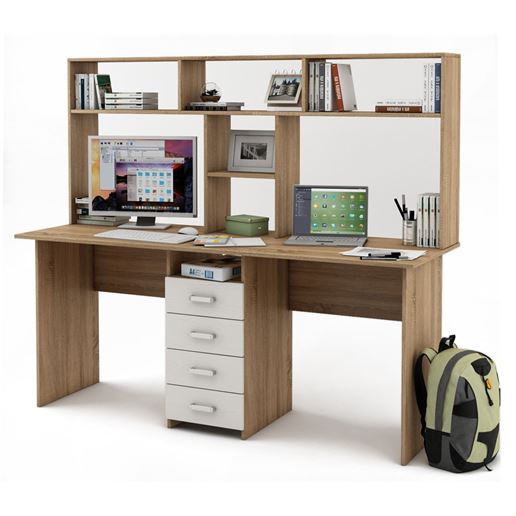 Письменный стол Лайт-11 с надстройкой-Дуб-сонома/Белый