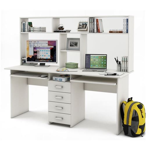 Письменный стол Лайт-11К с надстройкой-Белый