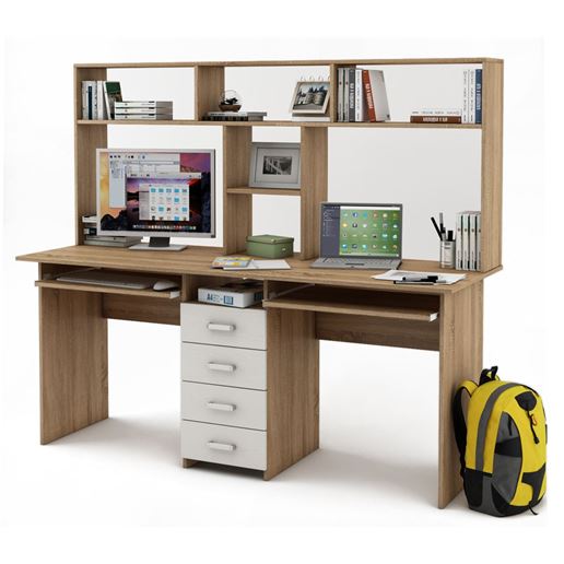 Письменный стол Лайт-11К с надстройкой-Дуб-сонома/Белый