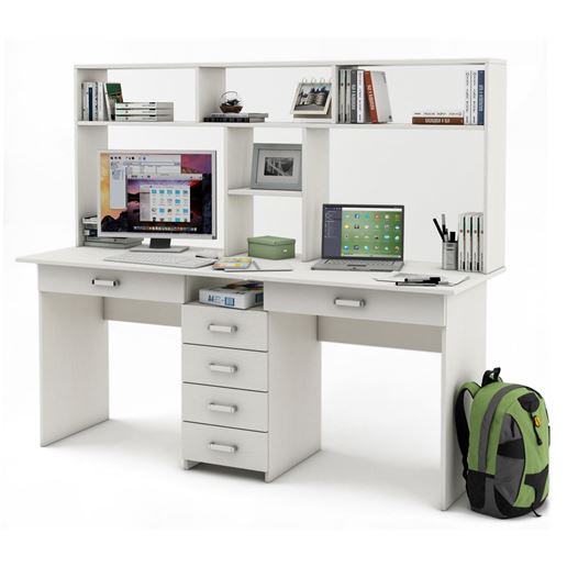 Письменный стол Лайт-11Я с надстройкой-Белый