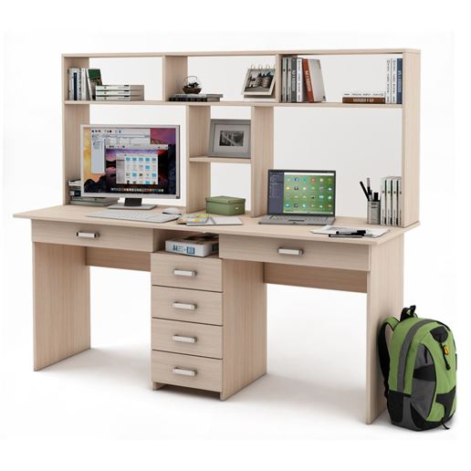 Письменный стол Лайт-11Я с надстройкой-Дуб-молочный