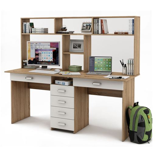 Письменный стол Лайт-11Я с надстройкой-Дуб-сонома/Белый