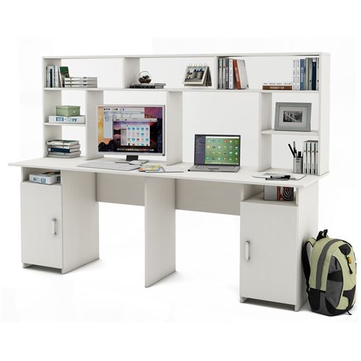 Письменный стол Лайт-12 с надстройкой-Белый