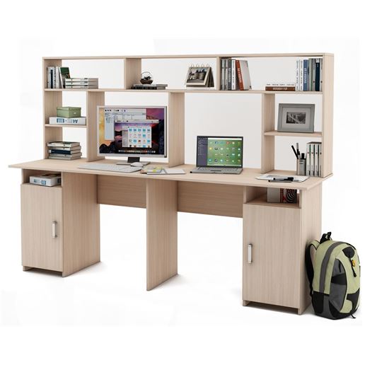 Письменный стол Лайт-12 с надстройкой-Дуб-молочный