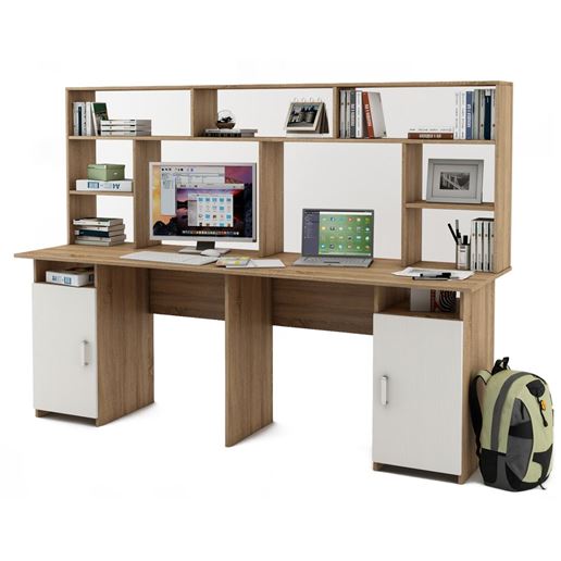 Письменный стол Лайт-12 с надстройкой-Дуб-сонома/Белый