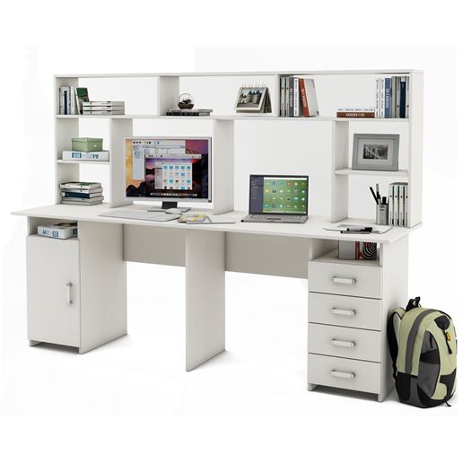 Письменный стол Лайт-13 с надстройкой-Белый