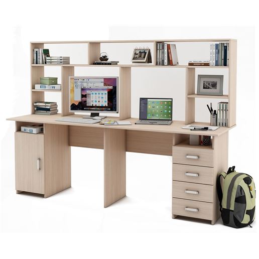 Письменный стол Лайт-13 с надстройкой-Дуб-молочный