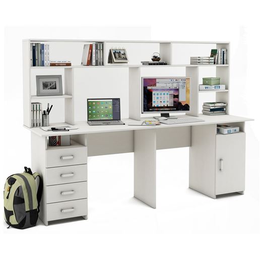 Письменный стол Лайт-14 с надстройкой-Белый