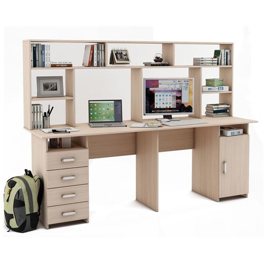 Письменный стол Лайт-14 с надстройкой-Дуб-молочный