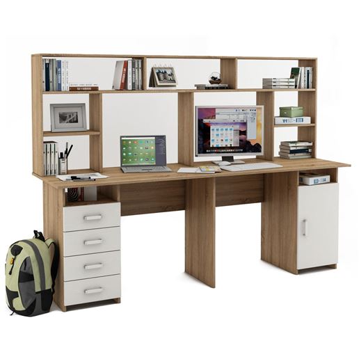 Письменный стол Лайт-14 с надстройкой-Дуб-сонома/Белый