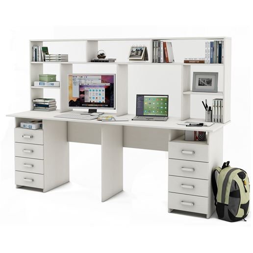 Письменный стол Лайт-15 с надстройкой-Белый