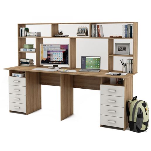 Письменный стол Лайт-15 с надстройкой-Дуб-сонома/Белый