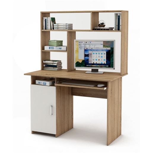 Письменный стол Лайт-2К с надстройкой-Дуб-сонома/Белый