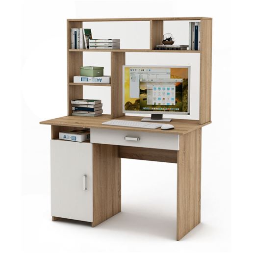 Письменный стол Лайт-2Я с надстройкой-Дуб-сонома/Белый