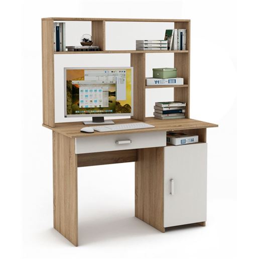 Письменный стол Лайт-3Я с надстройкой-Дуб-сонома/Белый
