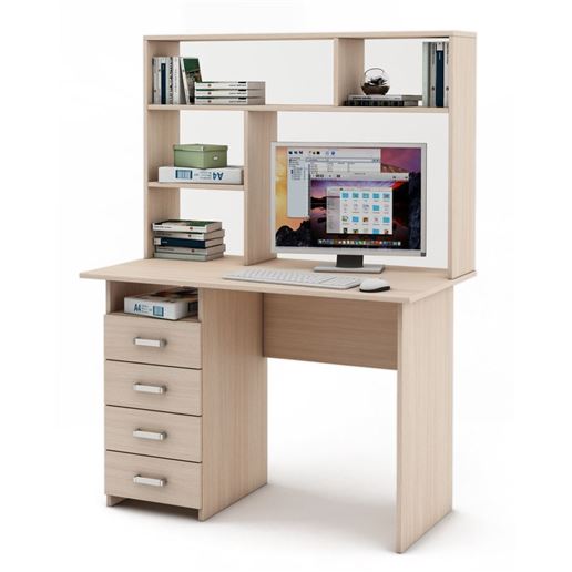 Письменный стол Лайт-4 с надстройкой-Дуб-молочный