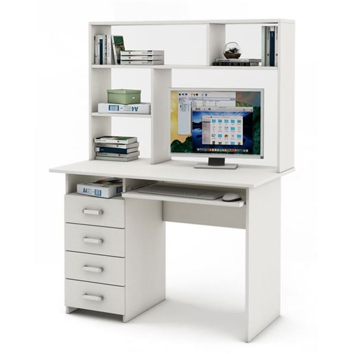 Письменный стол Лайт-4К с надстройкой-Белый