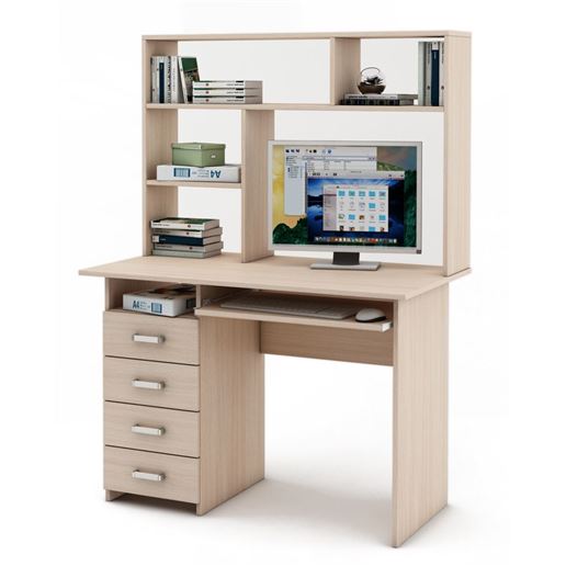 Письменный стол Лайт-4К с надстройкой-Дуб-молочный