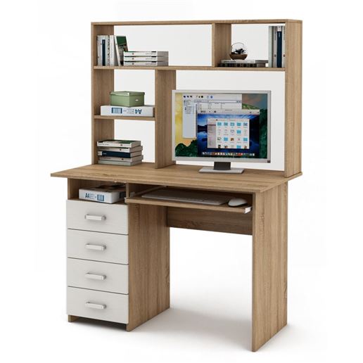 Письменный стол Лайт-4К с надстройкой-Дуб-сонома/Белый