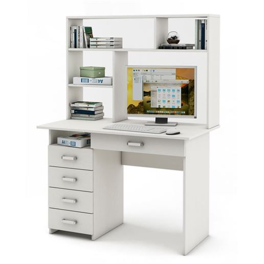 Письменный стол Лайт-4Я с надстройкой-Белый