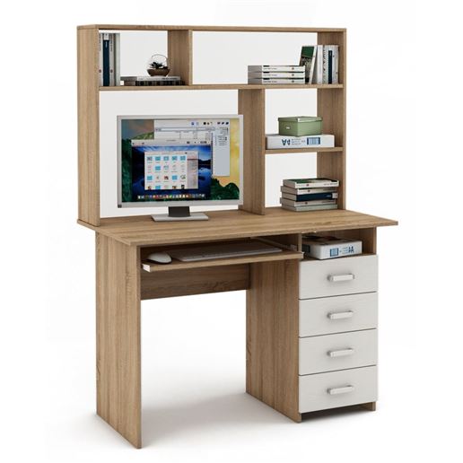 Письменный стол Лайт-5К с надстройкой-Дуб-сонома/Белый