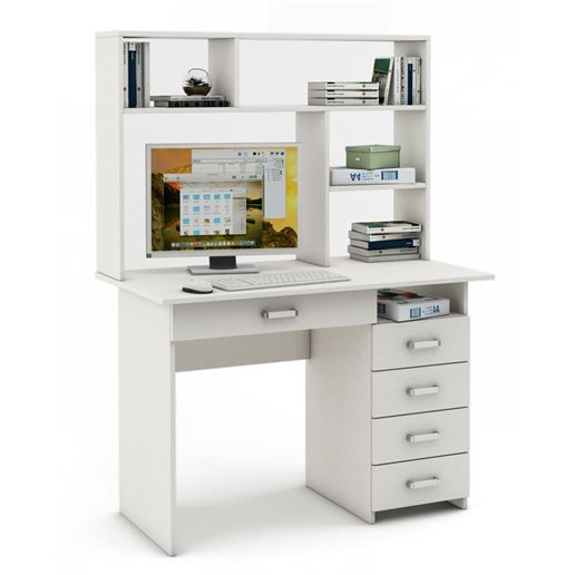 Письменный стол Лайт-5Я с надстройкой-Белый