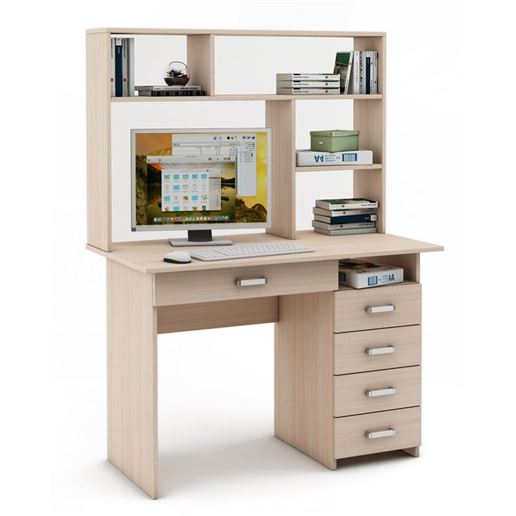 Письменный стол Лайт-5Я с надстройкой-Дуб-молочный