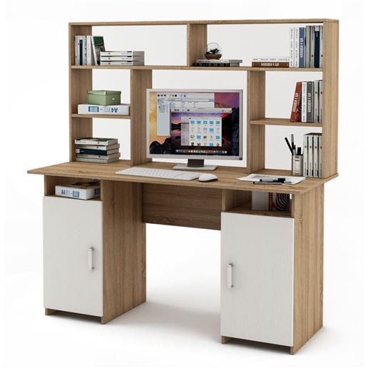 Письменный стол Лайт-6 с надстройкой-Дуб-сонома/Белый