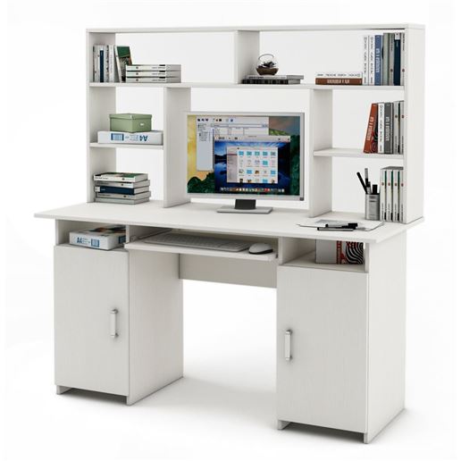 Письменный стол Лайт-6К с надстройкой-Белый