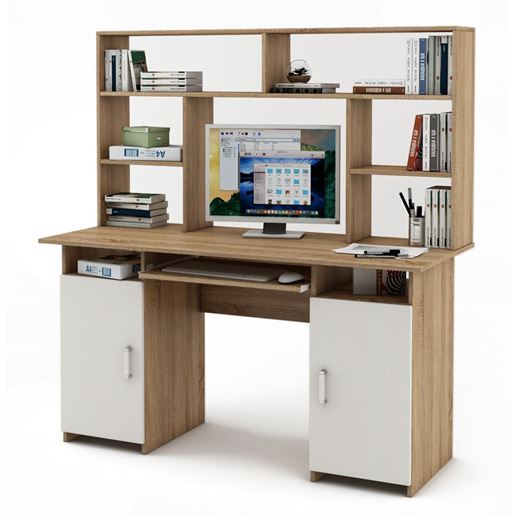 Письменный стол Лайт-6К с надстройкой-Дуб-сонома/Белый