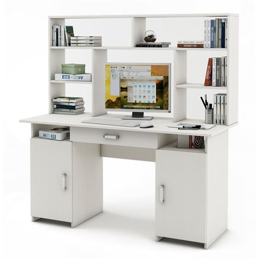 Письменный стол Лайт-6Я с надстройкой-Белый