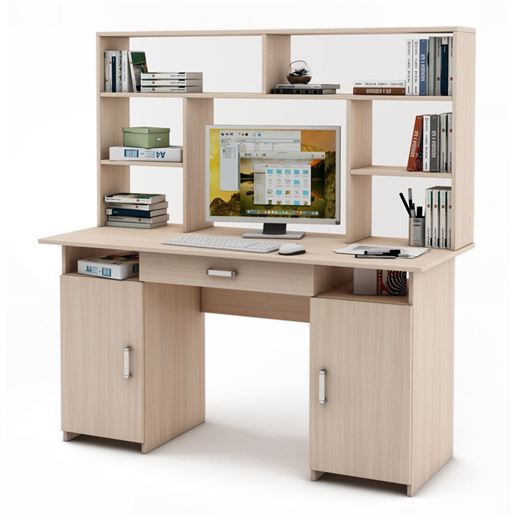 Письменный стол Лайт-6Я с надстройкой-Дуб-молочный