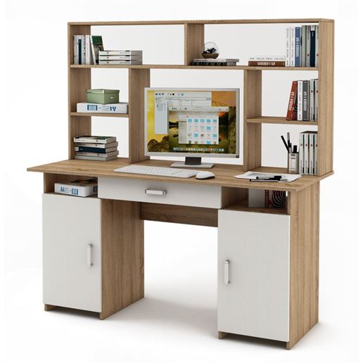 Письменный стол Лайт-6Я с надстройкой-Дуб-сонома/Белый