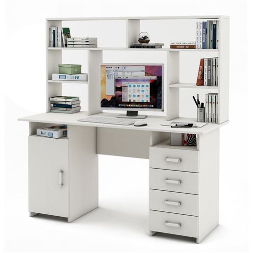 Письменный стол Лайт-7 с надстройкой-Белый