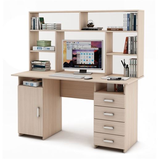 Письменный стол Лайт-7 с надстройкой-Дуб-молочный