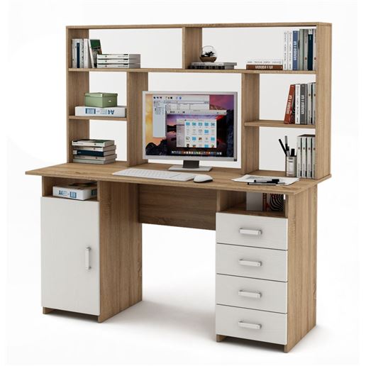 Письменный стол Лайт-7 с надстройкой-Дуб-сонома/Белый